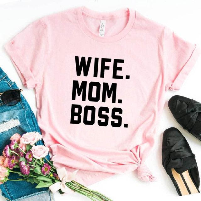 WIFE MOM BOSS Letters Print Women T-shirt - "I'M PERKY" Boutique