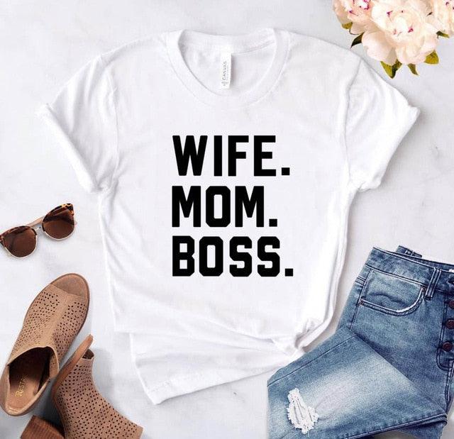 WIFE MOM BOSS Letters Print Women T-shirt - "I'M PERKY" Boutique