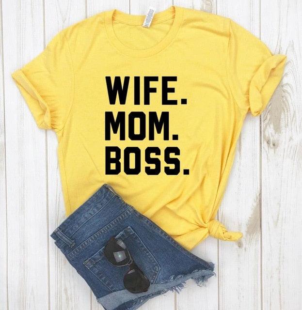 WIFE MOM BOSS Letters Print Women T-shirt - "I'M PERKY" Boutique