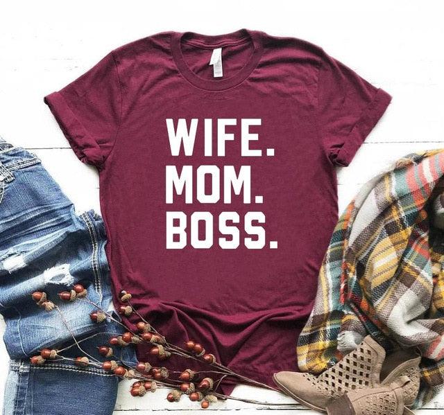 WIFE MOM BOSS Letters Print Women T-shirt - "I'M PERKY" Boutique