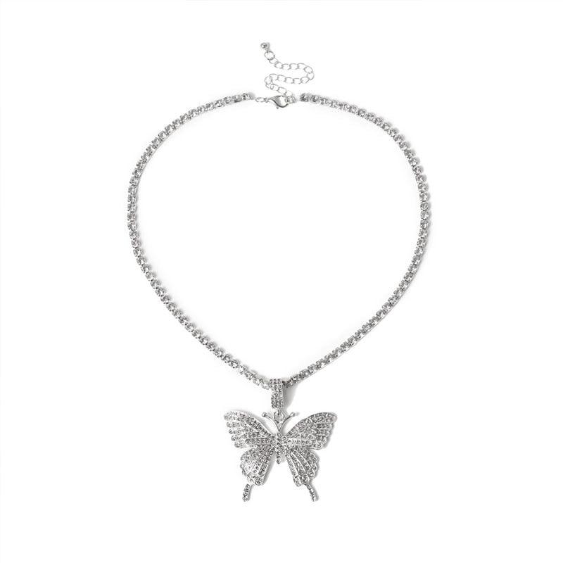 Big Butterfly Pendant Necklace Rhinestone Bling Tennis - Lady Vals Vanity