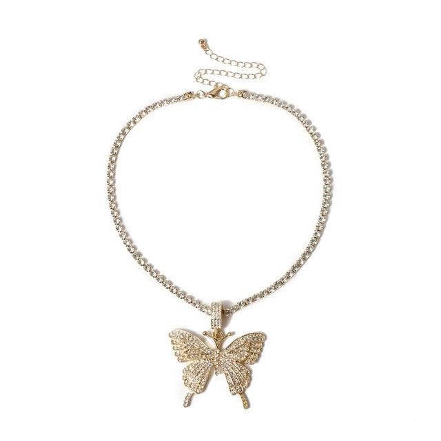 Big Butterfly Pendant Necklace Rhinestone Bling Tennis - Lady Vals Vanity