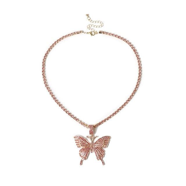 Big Butterfly Pendant Necklace Rhinestone Bling Tennis - Lady Vals Vanity