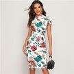 SHEIN Multicolor Mock-Neck Form Fitted Floral Print Dress Women Spring Cap Sleeve Bodycon Elegant Pencil Midi Dresses - 