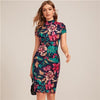 SHEIN Multicolor Mock-Neck Form Fitted Floral Print Dress Women Spring Cap Sleeve Bodycon Elegant Pencil Midi Dresses - 
