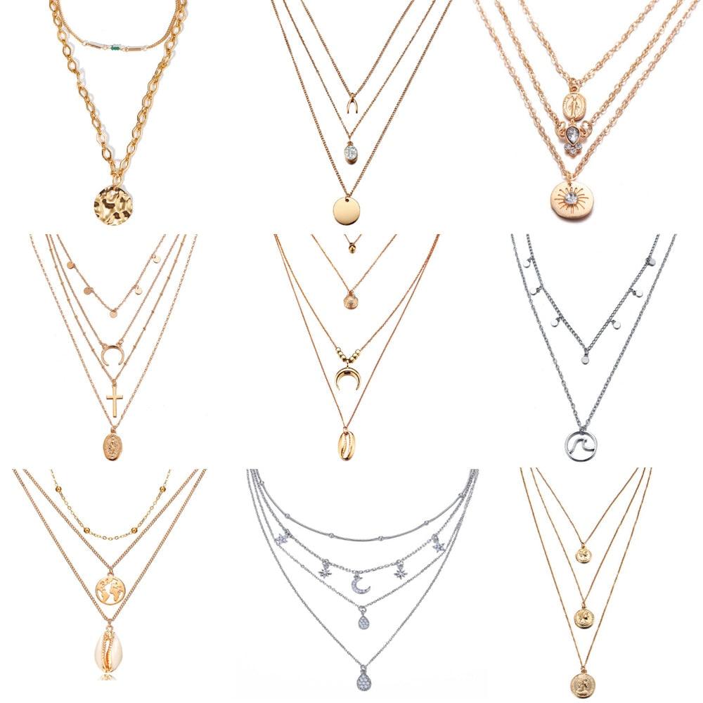 17KM Multilayer Crystal Moon Necklaces & Pendants - Lady Vals Vanity