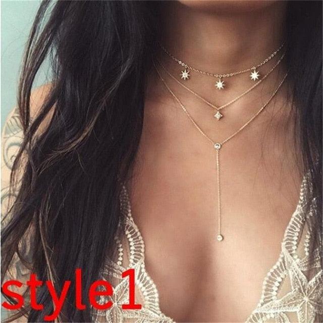 17KM Multilayer Crystal Moon Necklaces & Pendants - Lady Vals Vanity