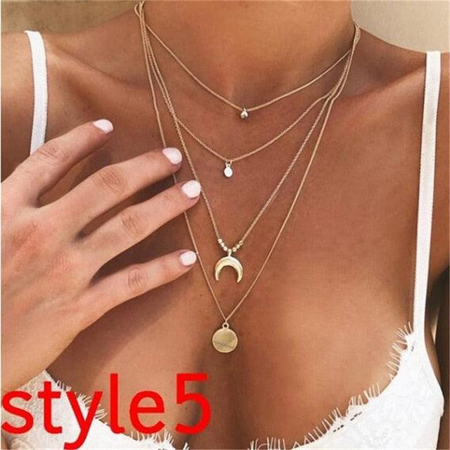 17KM Multilayer Crystal Moon Necklaces & Pendants - Lady Vals Vanity