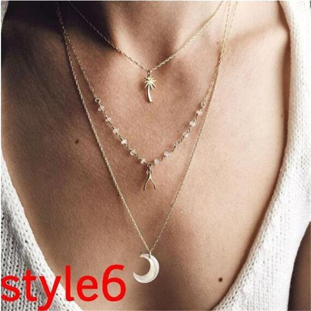 17KM Multilayer Crystal Moon Necklaces & Pendants - Lady Vals Vanity