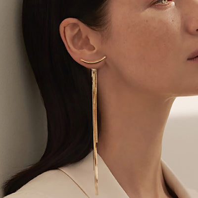 Gold Color Bar Long Thread Tassel Drop Earrings - Lady Vals Vanity