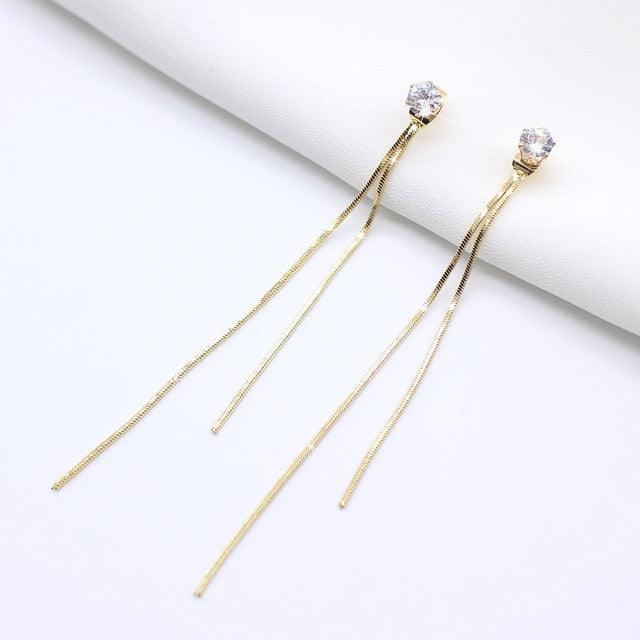 Gold Color Bar Long Thread Tassel Drop Earrings - Lady Vals Vanity