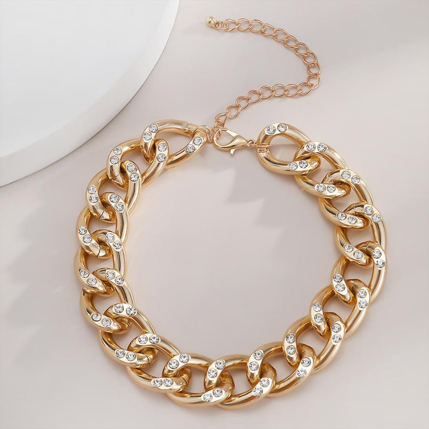 SHIXIN Punk Chunky Chain Mosaic Crystal Choker Necklace for Women - 