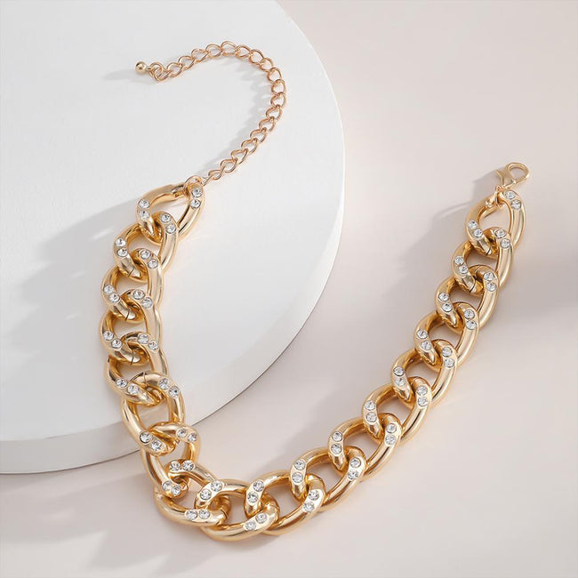 SHIXIN Punk Chunky Chain Mosaic Crystal Choker Necklace for Women - 
