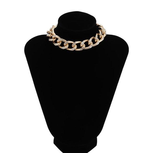 SHIXIN Punk Chunky Chain Mosaic Crystal Choker Necklace for Women - 