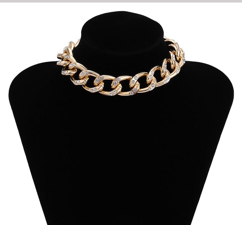 SHIXIN Punk Chunky Chain Mosaic Crystal Choker Necklace for Women - "I'M PERKY" Boutique