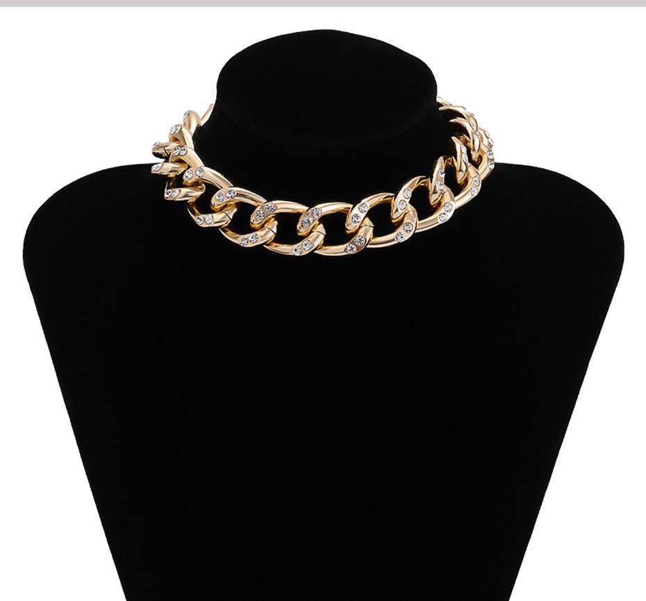 SHIXIN Punk Chunky Chain Mosaic Crystal Choker Necklace for Women - 