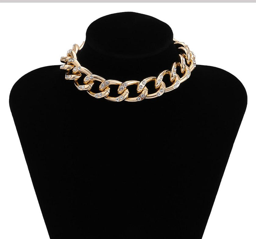 SHIXIN Punk Chunky Chain Mosaic Crystal Choker Necklace for Women - 