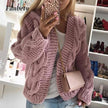 Women Elegant V Neck Warm - Knitted Casual Twist Cardigan Sweater - 