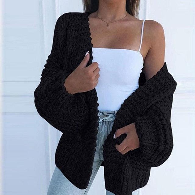 Women Elegant V Neck Warm - Knitted Casual Twist Cardigan Sweater - 