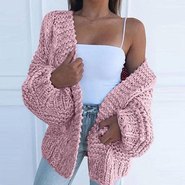Women Elegant V Neck Warm - Knitted Casual Twist Cardigan Sweater - 
