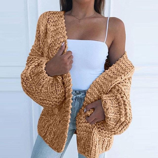 Women Elegant V Neck Warm - Knitted Casual Twist Cardigan Sweater - 
