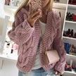 Women Elegant V Neck Warm - Knitted Casual Twist Cardigan Sweater - 