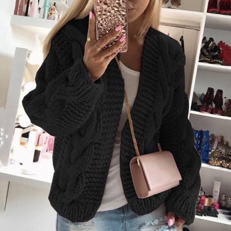 Women Elegant V Neck Warm - Knitted Casual Twist Cardigan Sweater - "I'M PERKY" Boutique