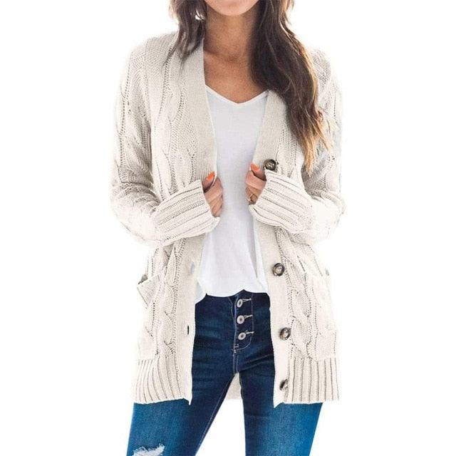 Winter Warm Candy Color Knitted Cardigan Long Sleeve Women Sweaters - 