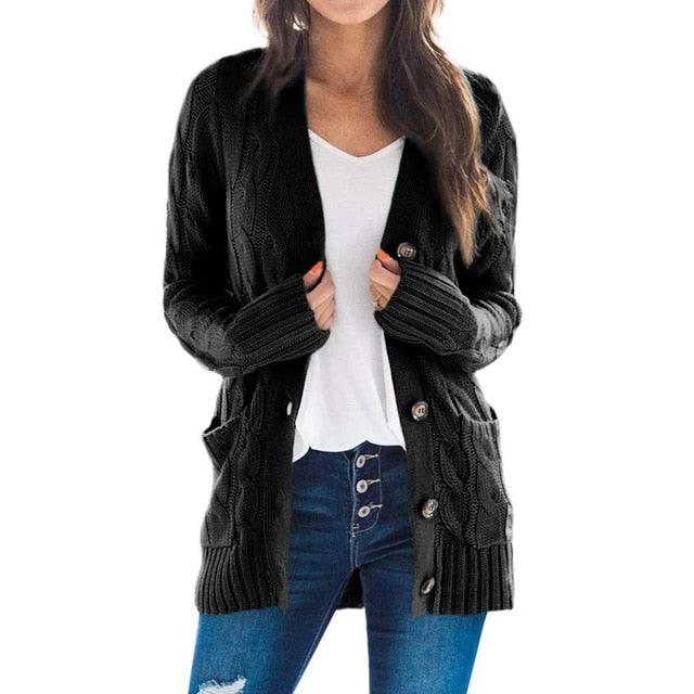 Winter Warm Candy Color Knitted Cardigan Long Sleeve Women Sweaters - 
