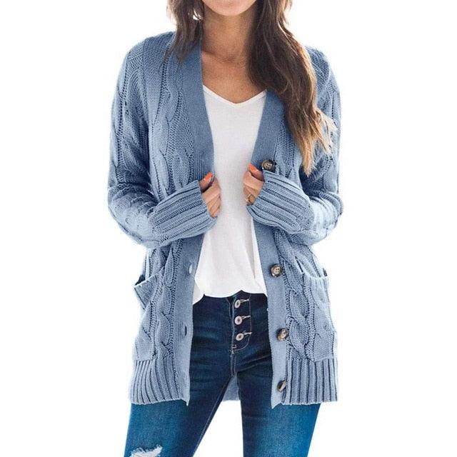 Winter Warm Candy Color Knitted Cardigan Long Sleeve Women Sweaters - 