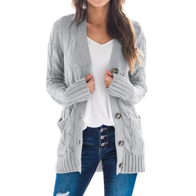 Winter Warm Candy Color Knitted Cardigan Long Sleeve Women Sweaters - 