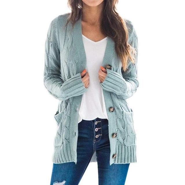 Winter Warm Candy Color Knitted Cardigan Long Sleeve Women Sweaters - 