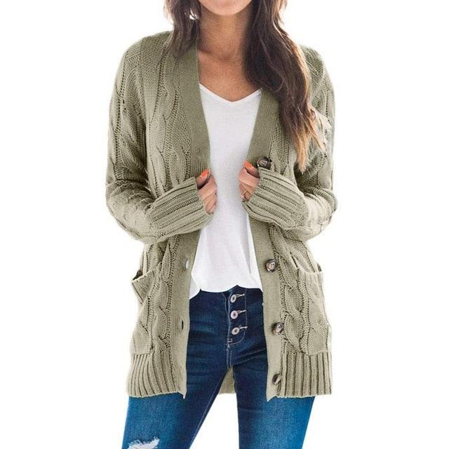 Winter Warm Candy Color Knitted Cardigan Long Sleeve Women Sweaters - 