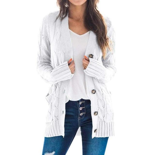 Winter Warm Candy Color Knitted Cardigan Long Sleeve Women Sweaters - 