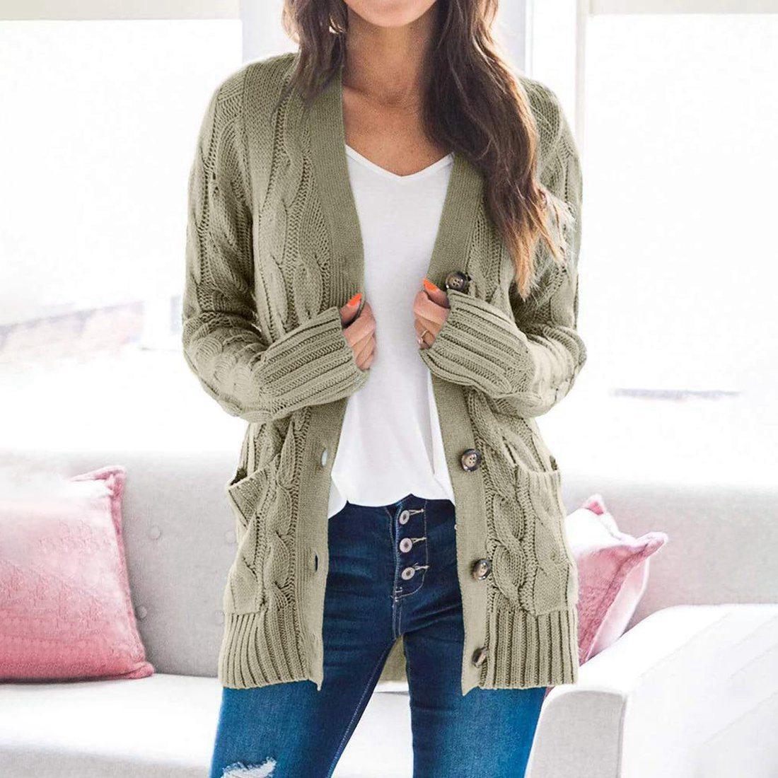 Winter Warm Candy Color Knitted Cardigan Long Sleeve Women Sweaters - 