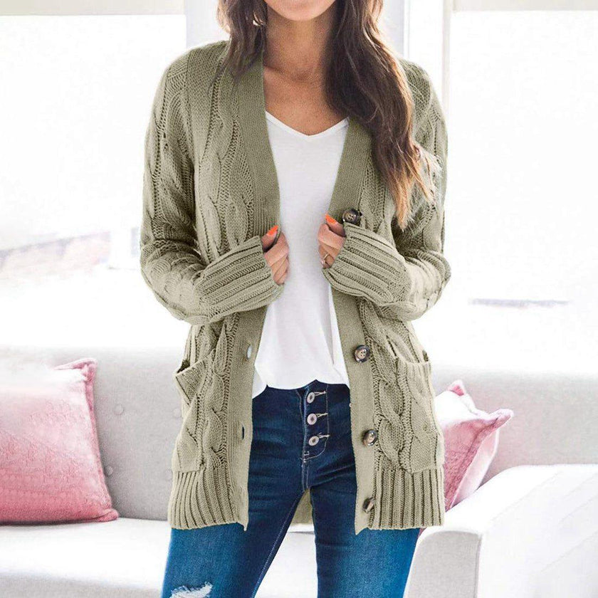 Winter Warm Candy Color Knitted Cardigan Long Sleeve Women Sweaters - 