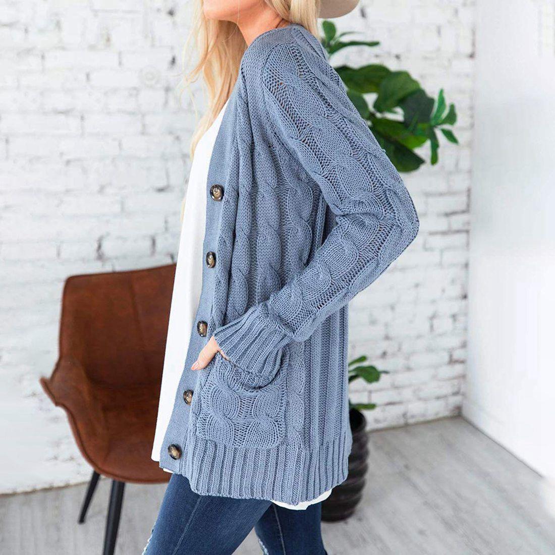 Winter Warm Candy Color Knitted Cardigan Long Sleeve Women Sweaters - 