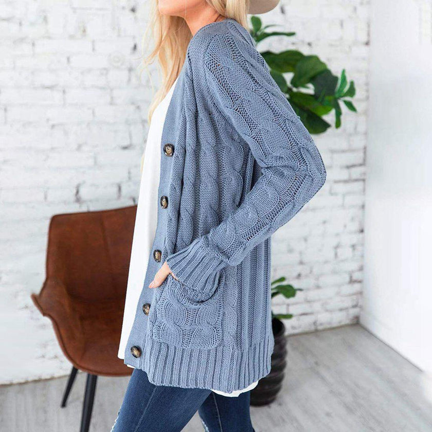 Winter Warm Candy Color Knitted Cardigan Long Sleeve Women Sweaters - 