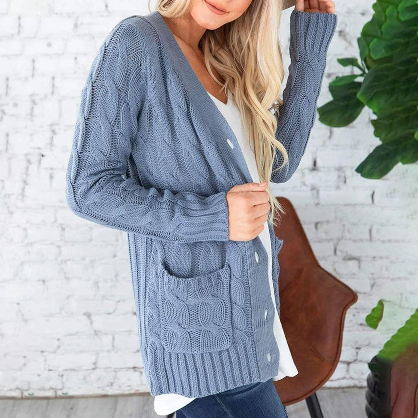 Winter Warm Candy Color Knitted Cardigan Long Sleeve Women Sweaters - 