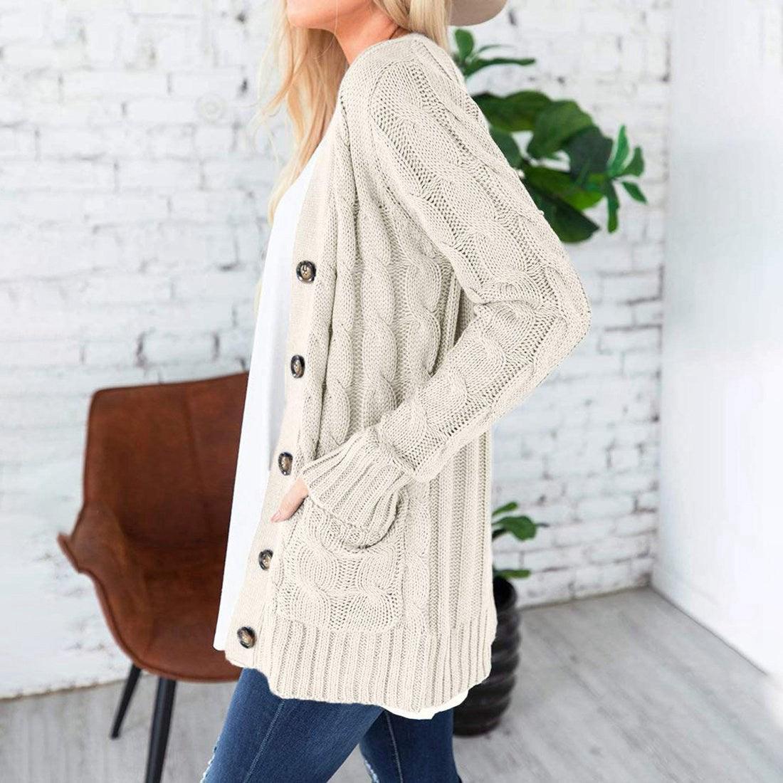 Winter Warm Candy Color Knitted Cardigan Long Sleeve Women Sweaters - 