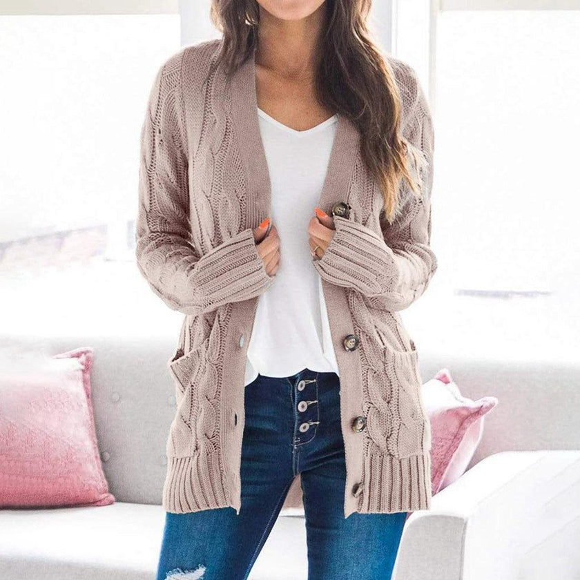 Winter Warm Candy Color Knitted Cardigan Long Sleeve Women Sweaters - 