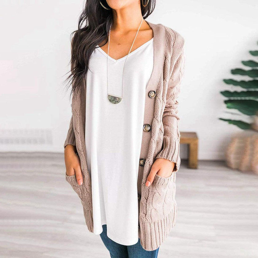Winter Warm Candy Color Knitted Cardigan Long Sleeve Women Sweaters - 