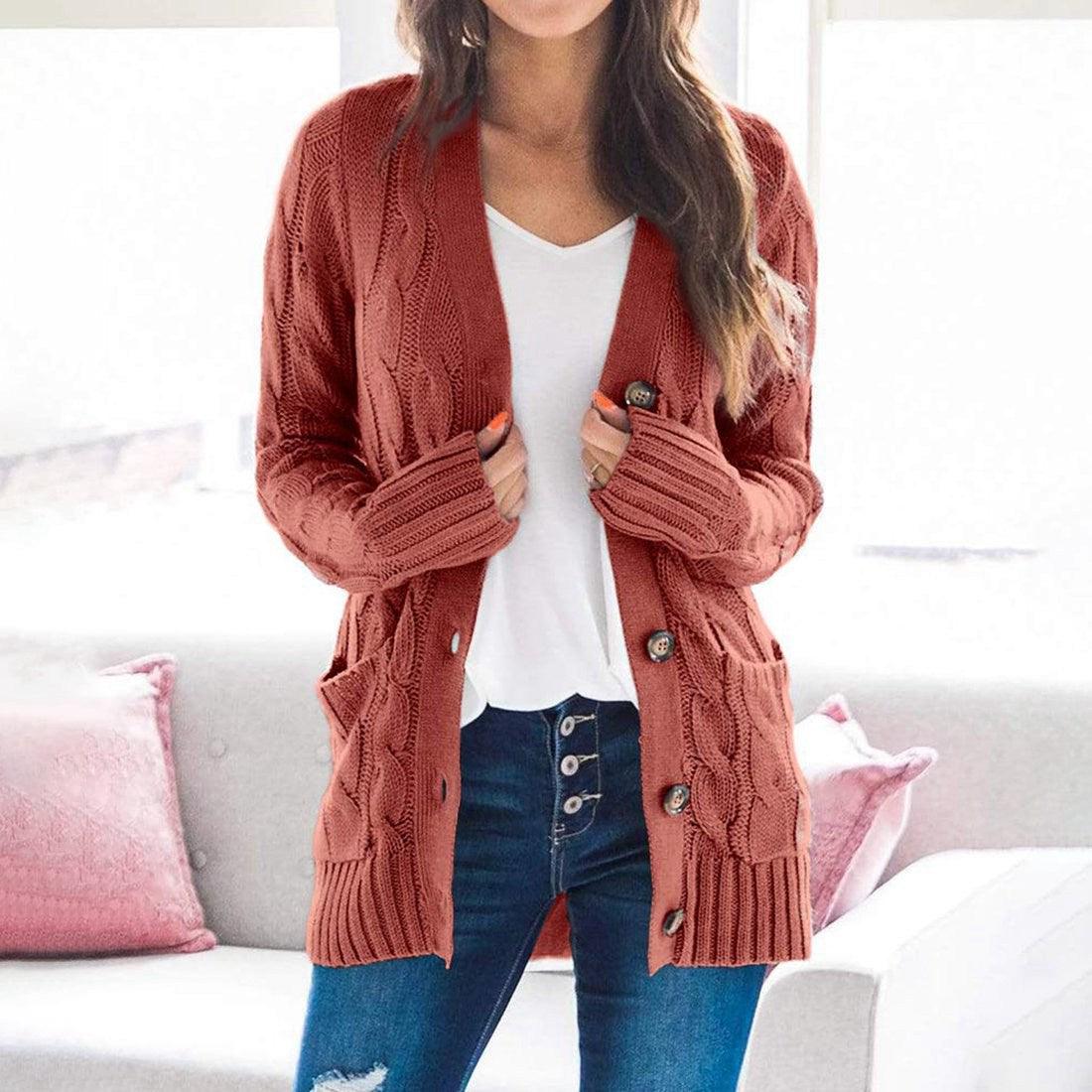 Winter Warm Candy Color Knitted Cardigan Long Sleeve Women Sweaters - 