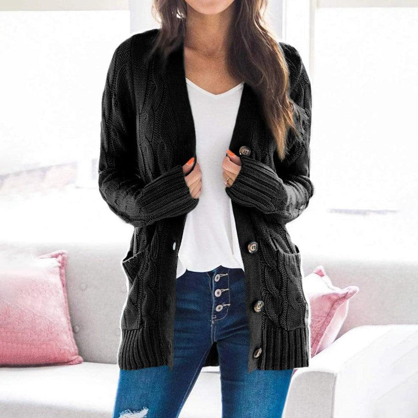 Winter Warm Candy Color Knitted Cardigan Long Sleeve Women Sweaters - 
