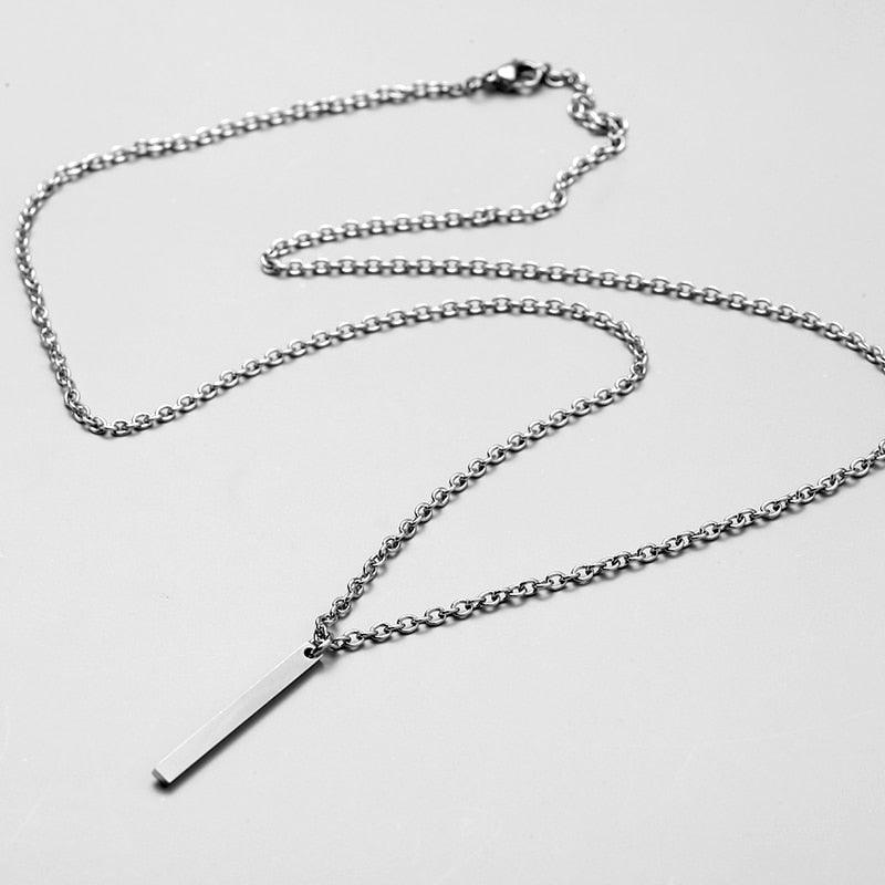 Couples / Men /Women - Simple Long Chain Rectangular Pendant Necklace - Lady Vals Vanity