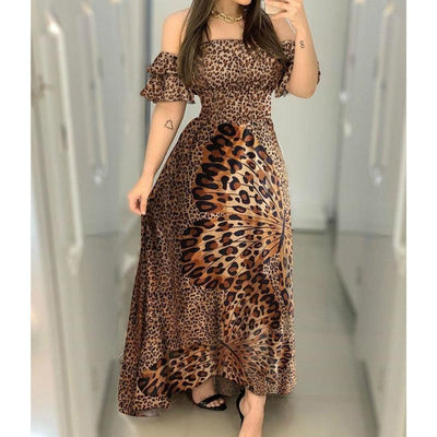 Off- Shoulder Lady Ruffle Leopard Flare Sundress - Lady Vals Vanity