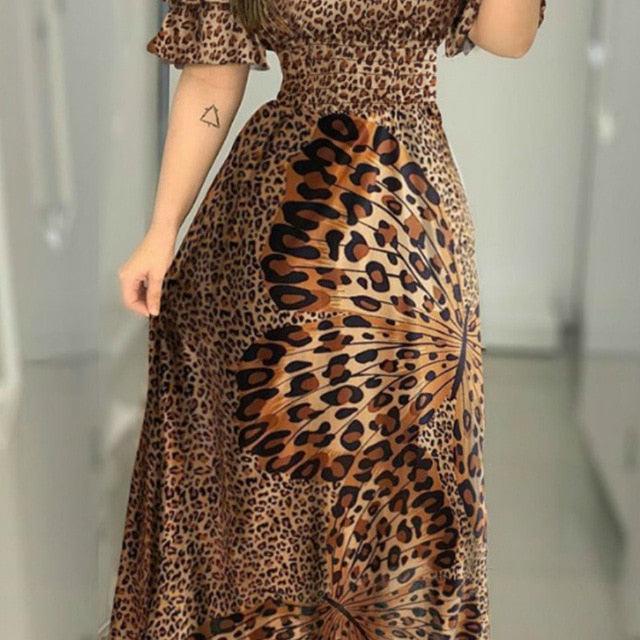 Off- Shoulder Lady Ruffle Leopard Flare Sundress - Lady Vals Vanity