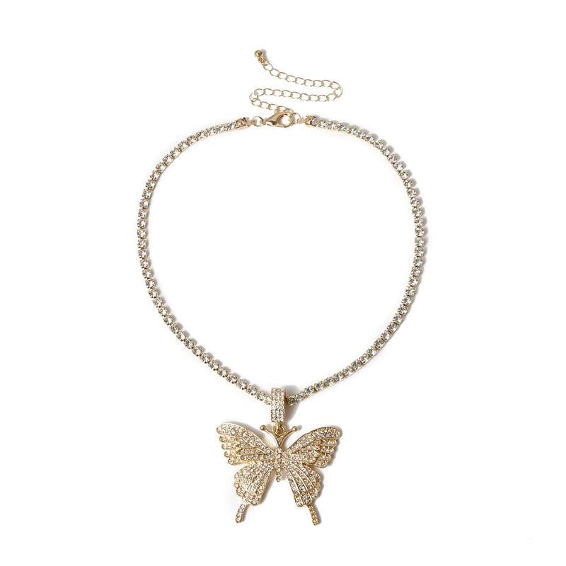 Big Butterfly Pendant Necklace Rhinestone Bling Tennis - Lady Vals Vanity