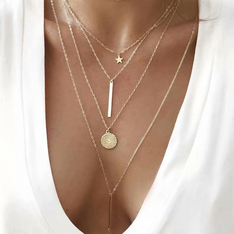 17KM Multilayer Crystal Moon Necklaces & Pendants - Lady Vals Vanity