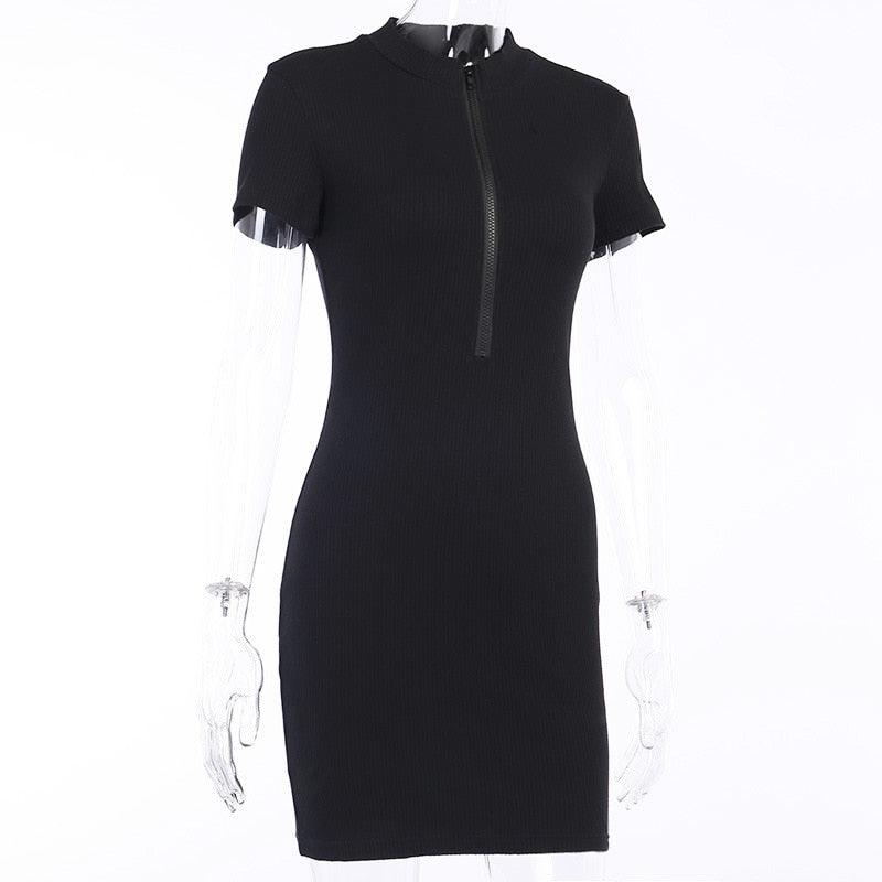 Collar Zipper Deep V-neck Mini - Lady Vals Vanity